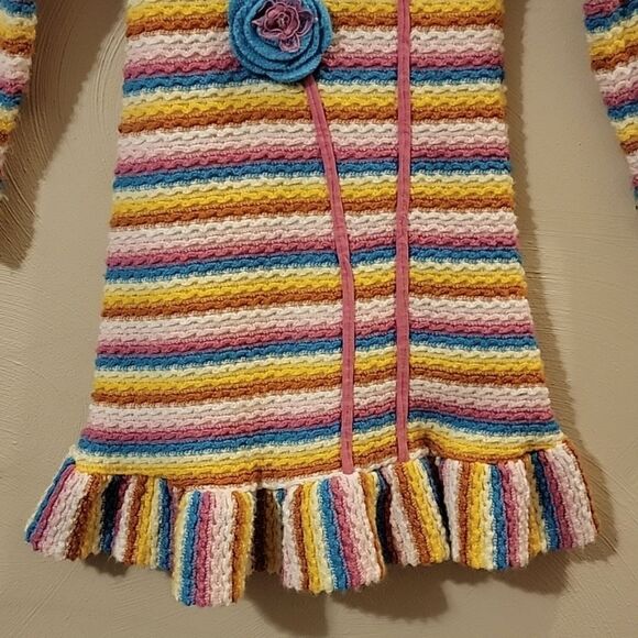 CACHCACH MULTI-COLOR STRIPED WAFFLE KNIT SWEATER DRESS WITH FLORAL APPLIQUE - Picture 3 of 8